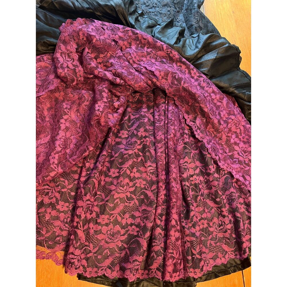 Vintage 80s Custom Purple Black Drop Waisted Corset Dress Size M - Picture 10 of 13